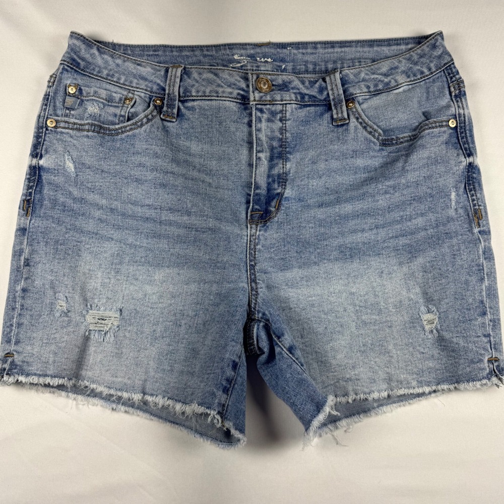 Seven7 Womens High Rise Distressed Denim Shorts Light Wash Frayed Hem Size 10